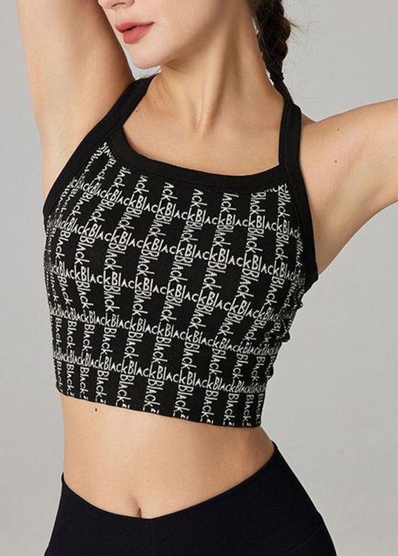 Casual Black Graphic Sports Bra Tank Top