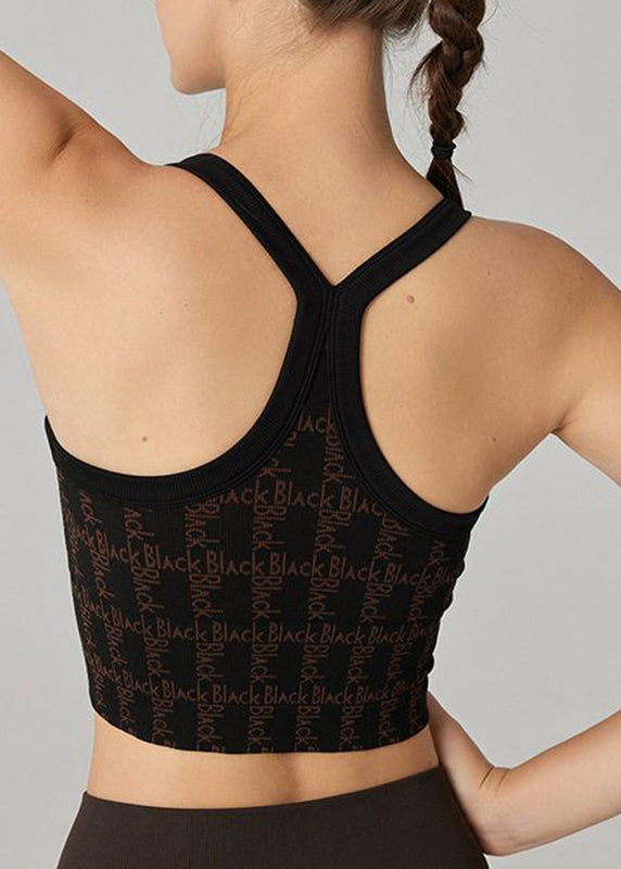 Casual Black Graphic Sports Bra Tank Top