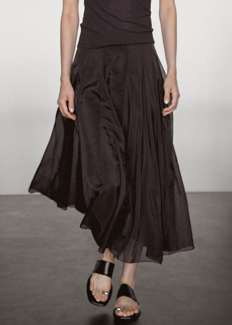 Casual Black High Waist Patchwork Draping Tulle A Line Skirts
