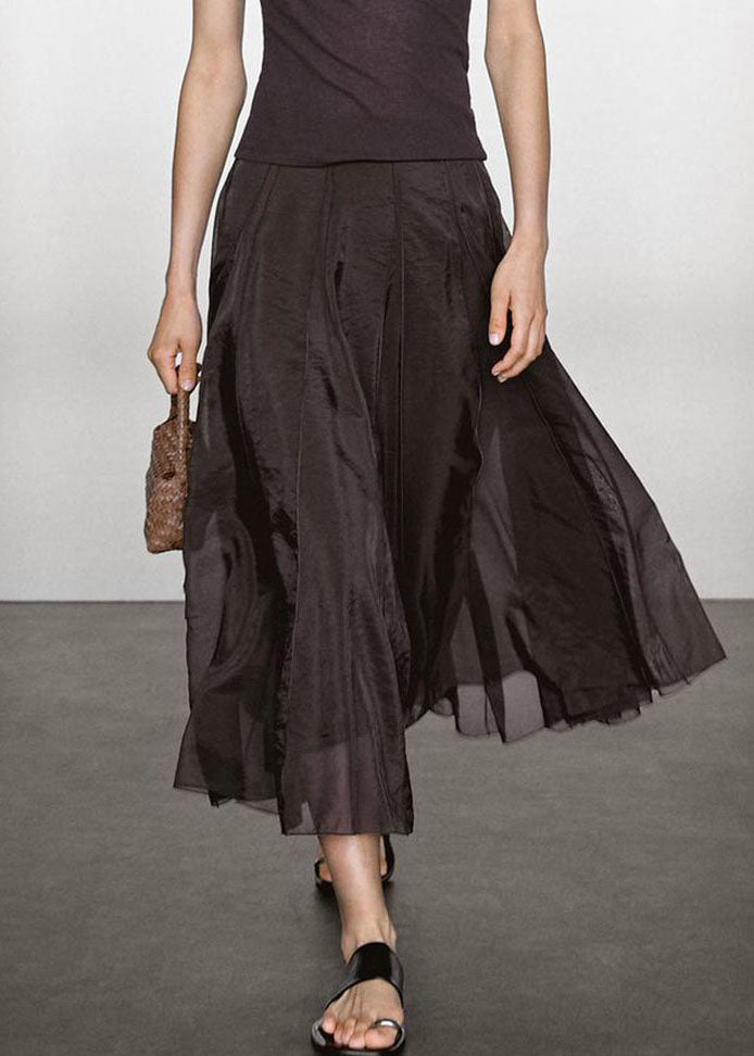 Casual Black High Waist Patchwork Draping Tulle A Line Skirts