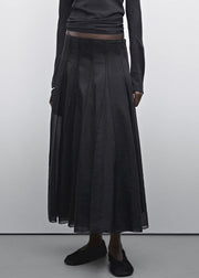 Casual Black High Waist Patchwork Draping Tulle A Line Skirts