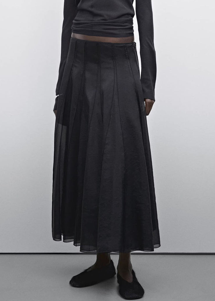 Casual Black High Waist Patchwork Draping Tulle A Line Skirts