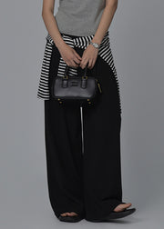 Casual Black High Waist Pockets Wide Leg Pants Summer