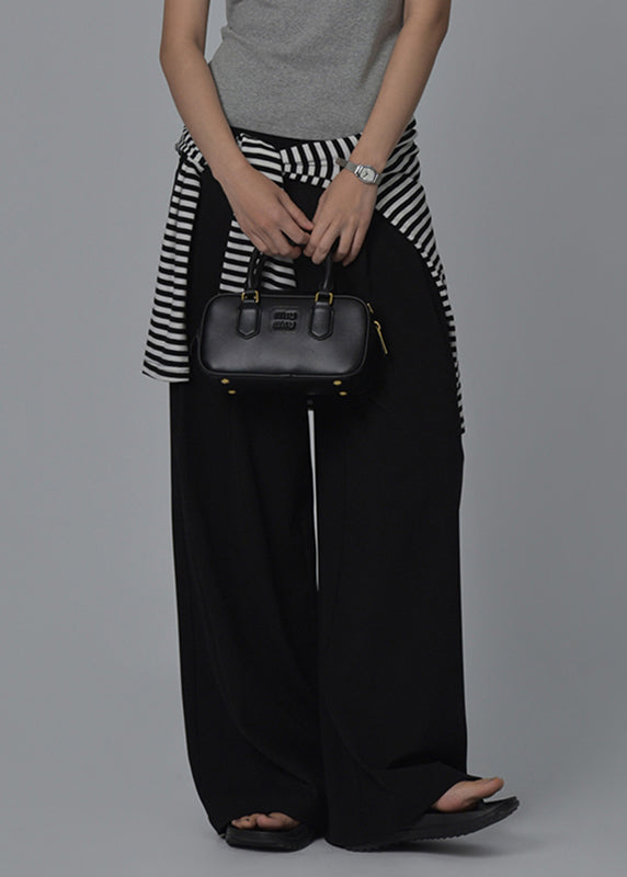 Casual Black High Waist Pockets Wide Leg Pants Summer
