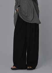 Casual Black High Waist Pockets Wide Leg Pants Summer