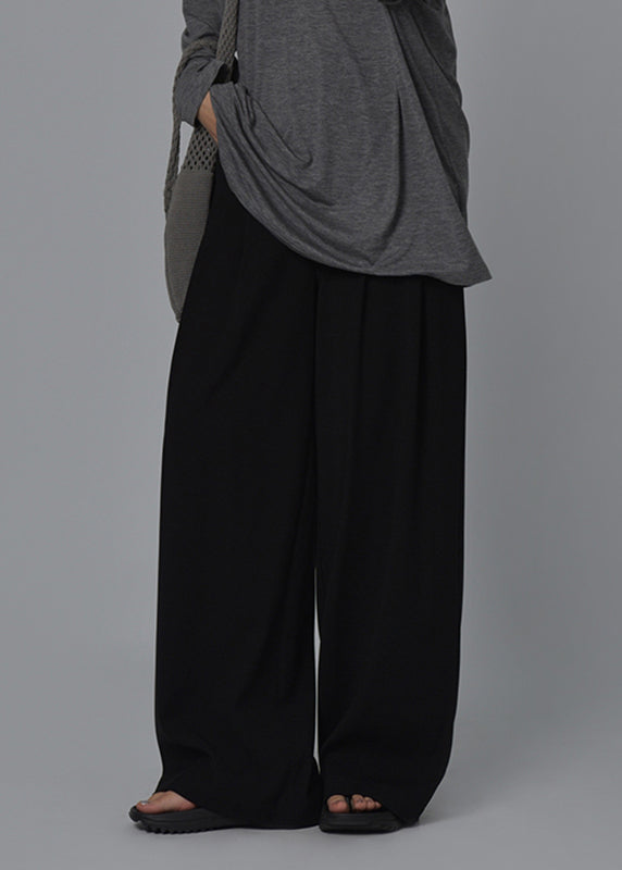 Casual Black High Waist Pockets Wide Leg Pants Summer