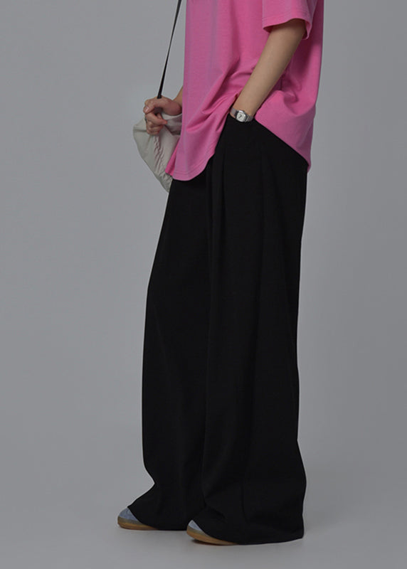 Casual Black High Waist Pockets Wide Leg Pants Summer