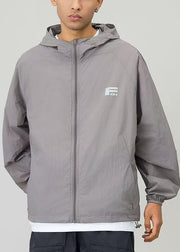 Casual Black Hooded Print Drawstring Men UPF 50+ Coat