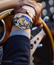 Casual Black Leather Hollow Out Fully Automatic Machinery Watches