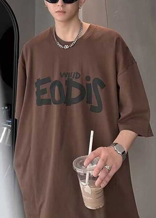 Casual Black Letter Print Cotton T Shirt Men Half Sleeve