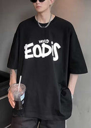 Casual Black Letter Print Cotton T Shirt Men Half Sleeve