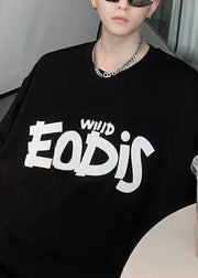 Casual Black Letter Print Cotton T Shirt Men Half Sleeve