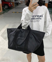 Casual Black Nylon Large Capacity Embroidered Shoulder Bag