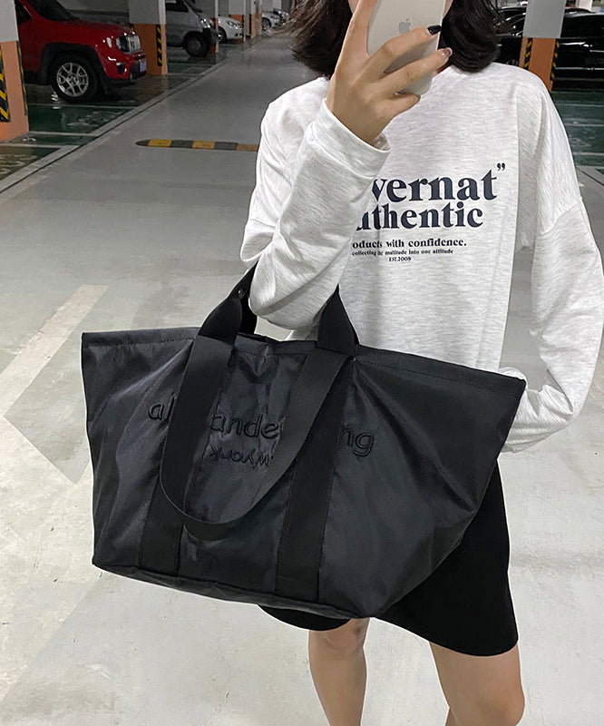 Casual Black Nylon Large Capacity Embroidered Shoulder Bag