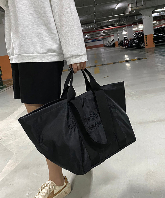 Casual Black Nylon Large Capacity Embroidered Shoulder Bag