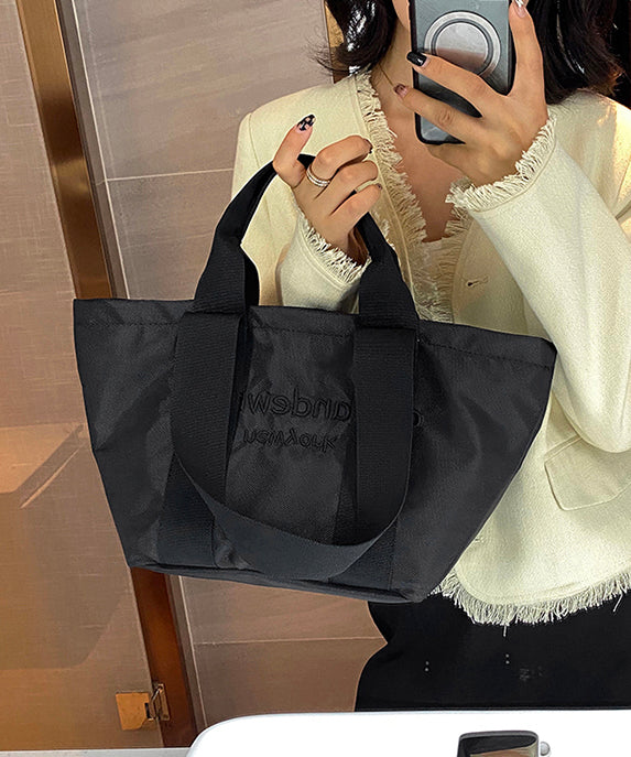 Casual Black Nylon Large Capacity Embroidered Shoulder Bag