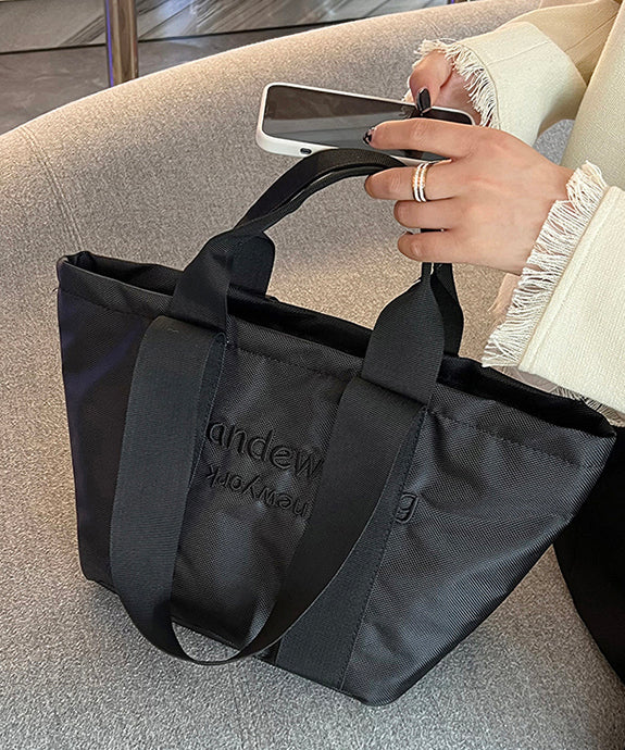 Casual Black Nylon Large Capacity Embroidered Shoulder Bag