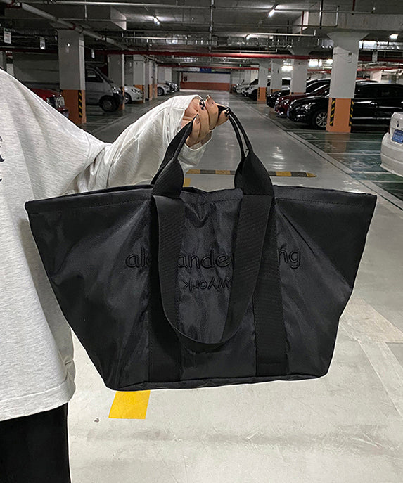 Casual Black Nylon Large Capacity Embroidered Shoulder Bag