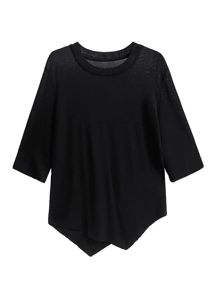 Casual Black O Neck Asymmetrical Cotton T Shirt Summer