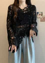 Casual Black O-Neck Asymmetrical Lace UPF 50+ Coat Spring