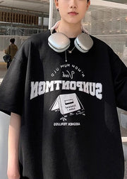 Casual Black O Neck Letter Cotton Men T Shirts Summer