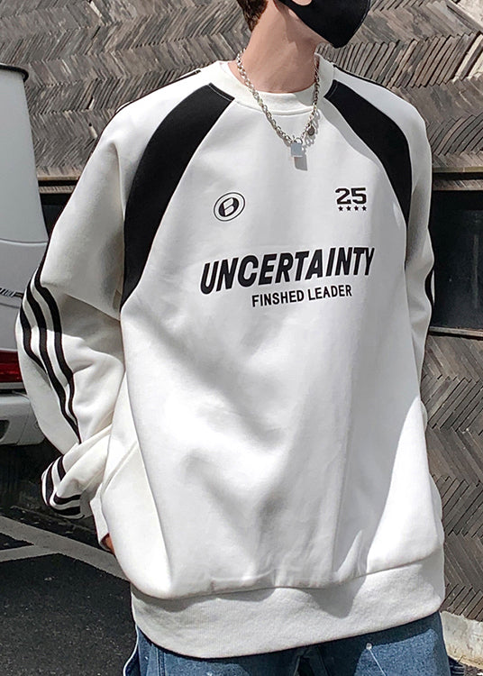 Casual Black O Neck Patchwork Cotton Mens Loose Sweatshirts Top Spring