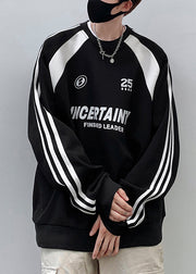 Casual Black O Neck Patchwork Cotton Mens Loose Sweatshirts Top Spring