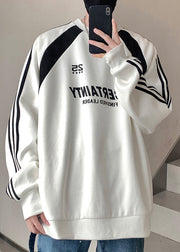 Casual Black O Neck Patchwork Cotton Mens Loose Sweatshirts Top Spring