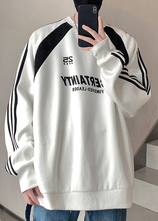 Casual Black O Neck Patchwork Cotton Mens Loose Sweatshirts Top Spring