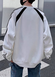 Casual Black O Neck Patchwork Cotton Mens Loose Sweatshirts Top Spring
