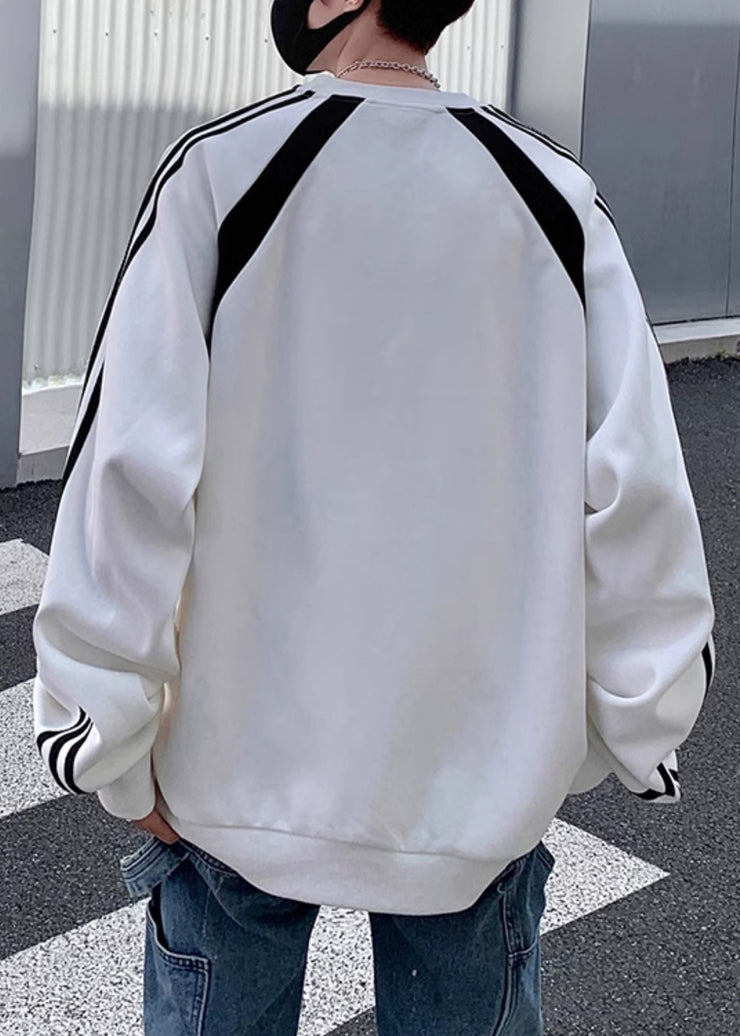 Casual Black O Neck Patchwork Cotton Mens Loose Sweatshirts Top Spring