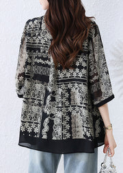 Casual Black O-Neck Print Button Shirts Fall