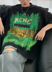 Casual Black O-Neck Print Cotton Men's T Shirts Half Sleeve