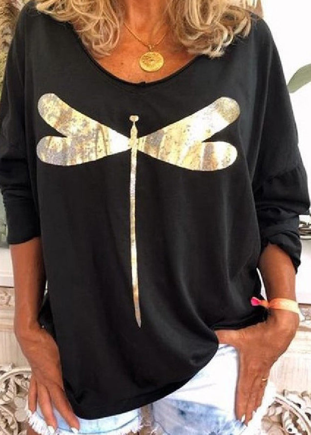 Casual Black O Neck Print Cotton Sweatshirts Long Sleeve