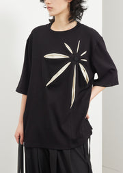 Casual Black O-Neck Print T Shirt Summer