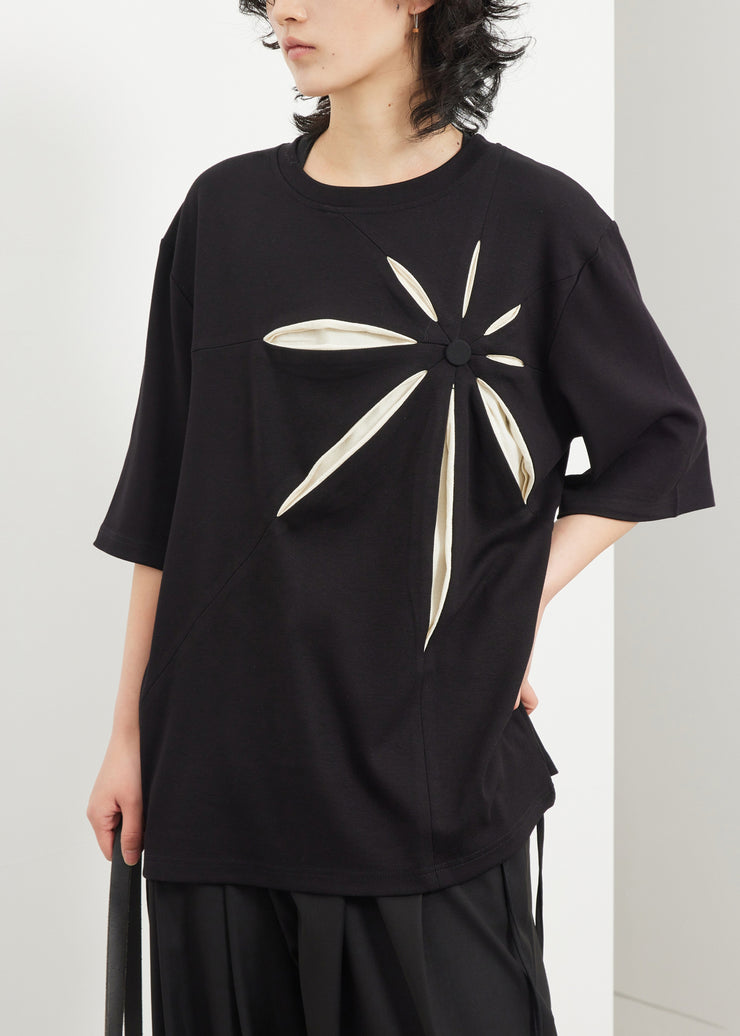 Casual Black O-Neck Print T Shirt Summer