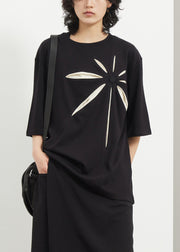 Casual Black O-Neck Print T Shirt Summer