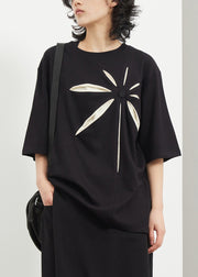 Casual Black O-Neck Print T Shirt Summer