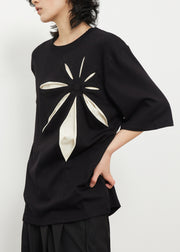 Casual Black O-Neck Print T Shirt Summer