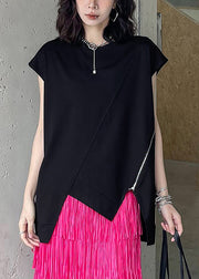 Casual Black O-Neck Zippered Top Summer