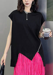 Casual Black O-Neck Zippered Top Summer