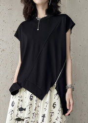 Casual Black O-Neck Zippered Top Summer