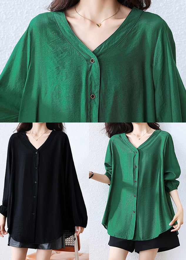 Casual Black Oversized Cotton Blouse Top Fall