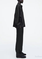 Casual Black Oversized Linen Shirts Fall