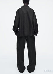 Casual Black Oversized Linen Shirts Fall
