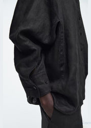 Casual Black Oversized Linen Shirts Fall