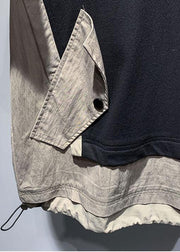 Casual Black Oversized Patchwork Drawstring Cotton Men T Shirt Summer