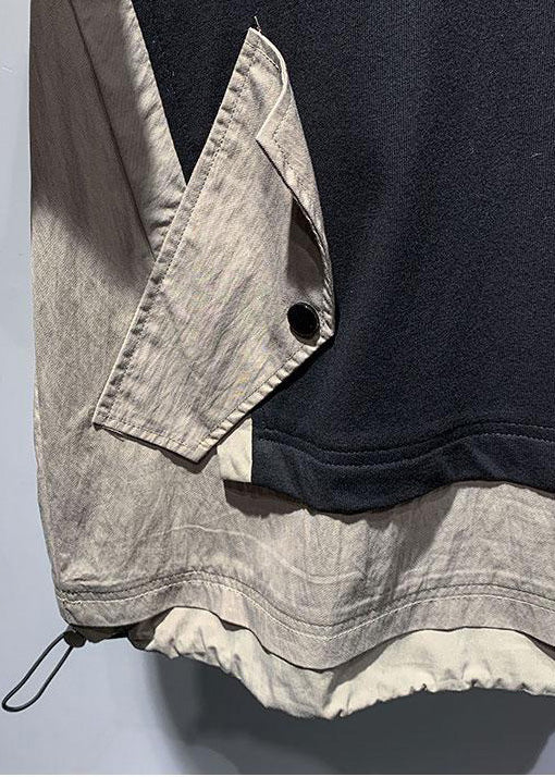Casual Black Oversized Patchwork Drawstring Cotton Men T Shirt Summer