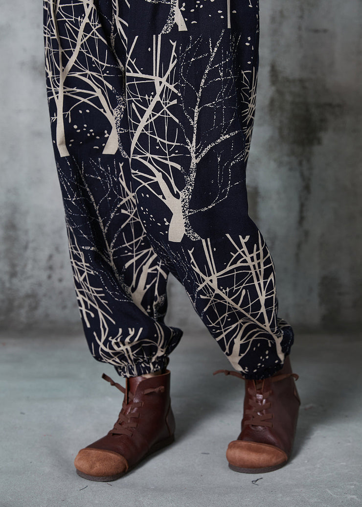 Casual Black Oversized Print Cotton Harem Pants Spring