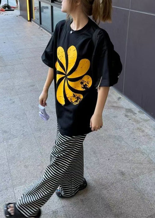 Casual Black Oversized Print Cotton Tanks Summer